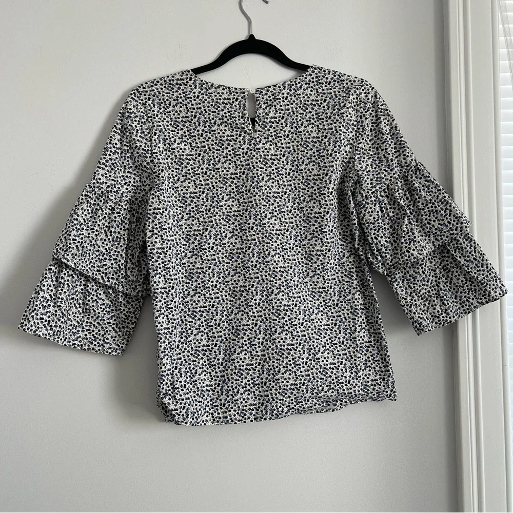 J. Crew Black and White Bell Sleeve Blouse